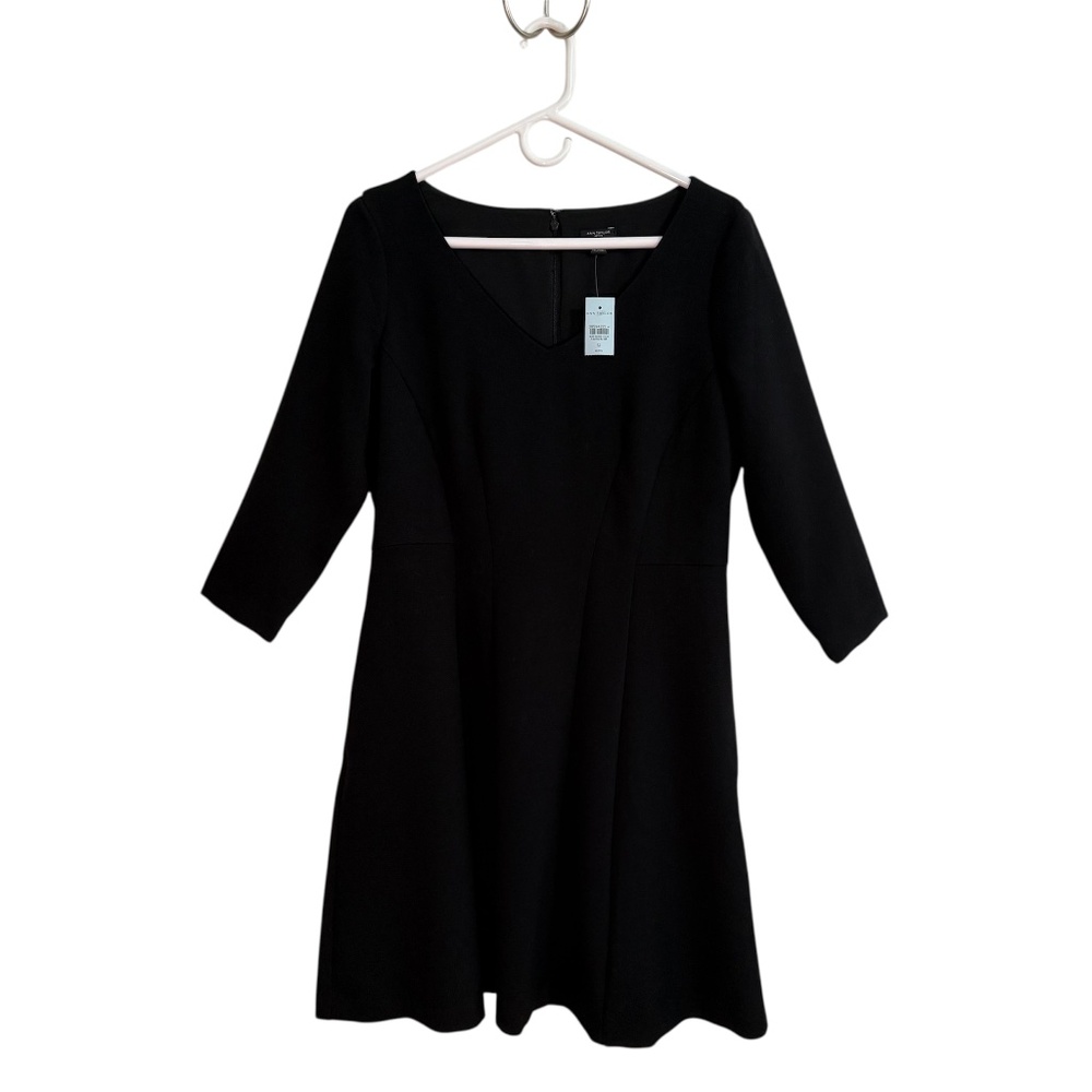 Ann Taylor Petite Doubleweave Seamed Flare Dress In Black 12P
